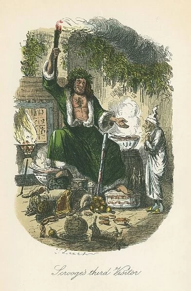 The Ghost of Christmas Present appearing to Scrooge. Illustration by John Leech