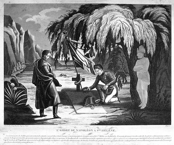 The Ghost of Napoleon on St Helena. Allegorical print of Napoleons tomb on St Helena