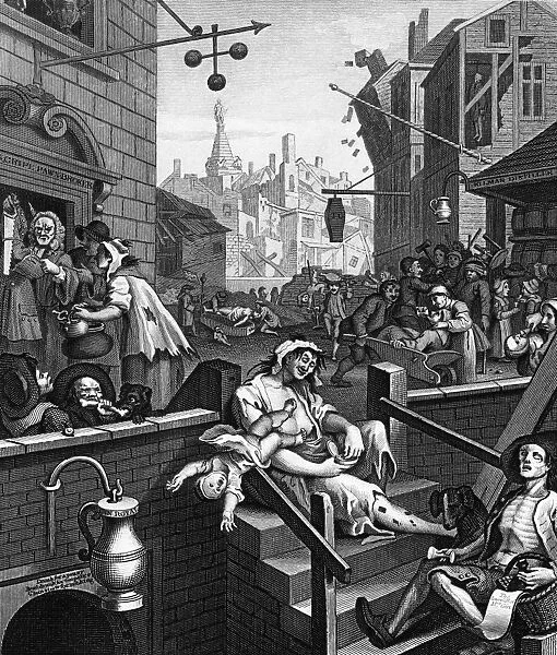 Gin Lane is a print issued in 1751 by William Hogarth (1697 - 1764) an English painter