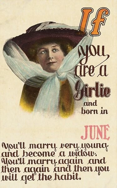 If You Are a Girlie and Born in June Postcard. ca. 1900, If You Are a Girlie and Born in June Postcard