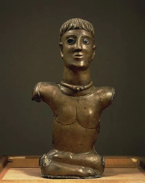 God of Bouray, bronze statuette of male bust, enamel painted eyes, from La Ferle Alois, Essonne