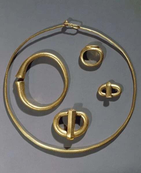 Gold collar, ring, belt buckles and bracelet, from princely burial of Germanic warrior