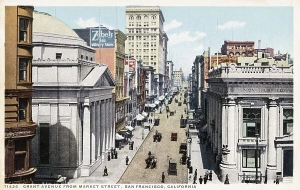 Grant Avenue from Market Street, San Francisco, California Postcard. ca. 1915-1925, Grant Avenue from Market Street, San Francisco, California Postcard