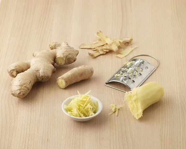 Grated ginger, close-up