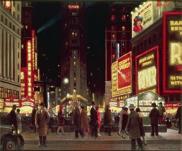 The Great White Way: Time Square and Theatre District in New York by Howard Thain, oil on canvas, 1925