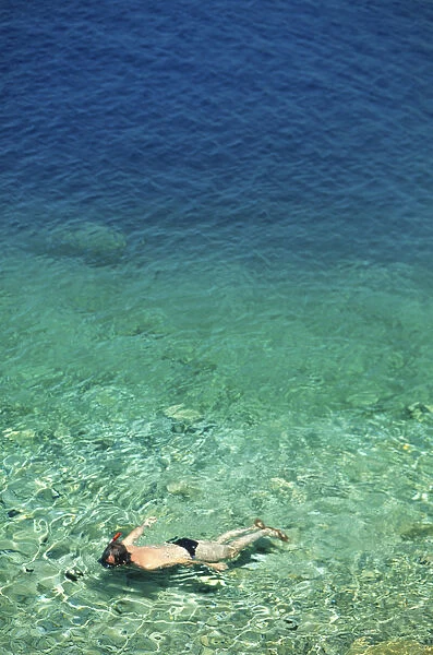 Greece, clear, aquamarine to blue sea, popular snorkeling area
