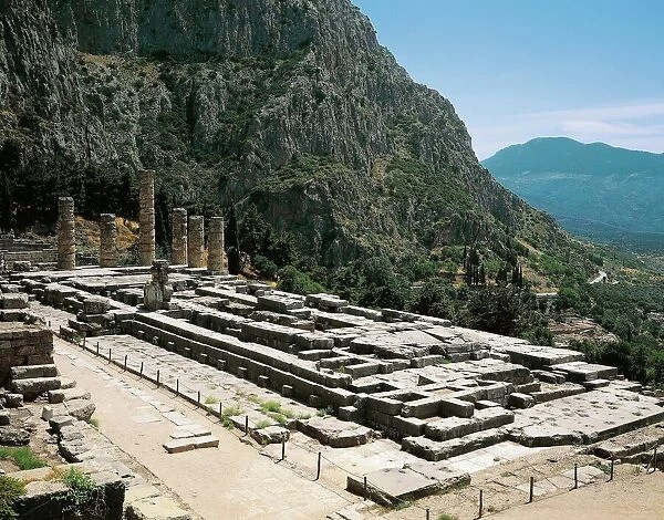 Greece, Delphi, archaeological site, Ruins of Temple of Apollo