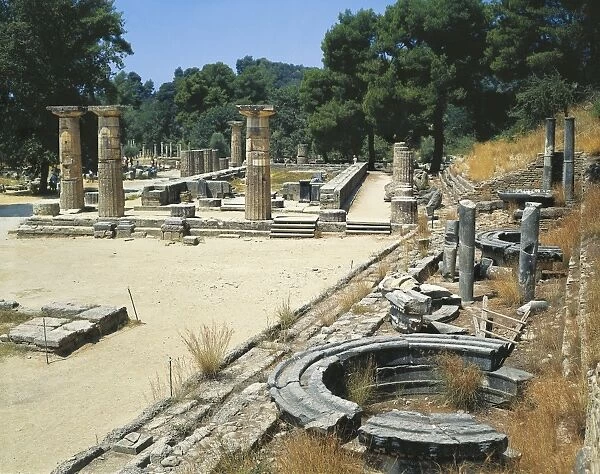 Greece, Ilia Prefecture, Olympia, Temple of Hera Nymphaeum of Herodes Atticus