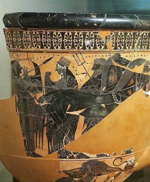 Greek civilization, black-figure pottery, krater by Exekias, Heracles entering Olympus, detail