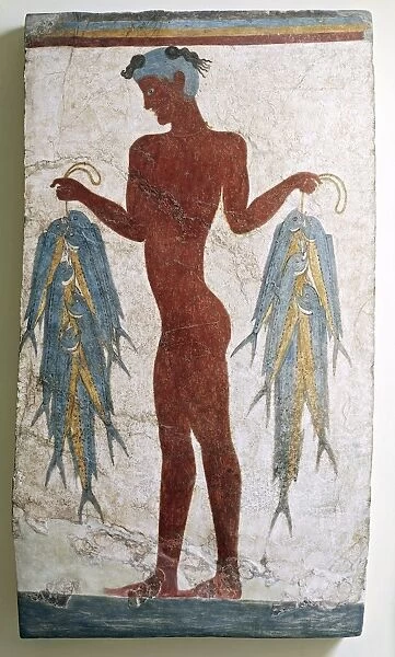 Greek civilization, fresco depicting fisherman, from Akrotiri, Thera, Santorini, Greece