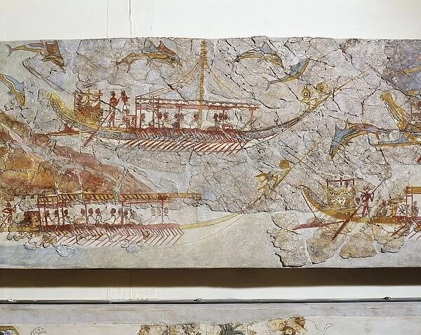 Greek civilization, fresco depicting ship procession, from Akrotiri, Thera Island, Santorini, Greece