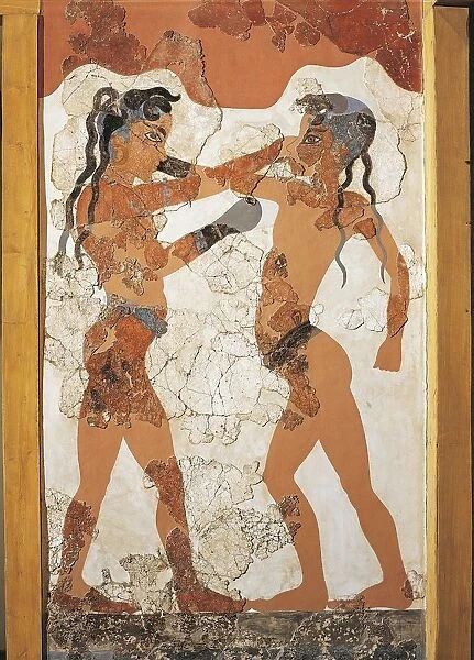 Greek civilization, fresco depicting young boxers, from Akrotiri, Thera Island, Santorini, Greece