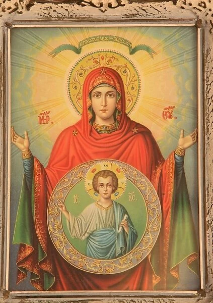 Greek orthodox icon depicting the Virgin and christ