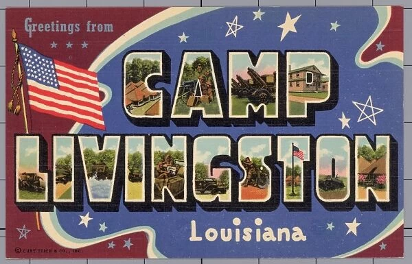 Greeting Card from Camp Livingston. ca. 1942, Louisiana, USA, SHEET NO. G 138, ORDER NO. 8431, NEW EDITION: 25 a, L. V. : 25, MRUN: 1, ON. COST, INC: 10% COMMISS. PER M: 6. 13, SOLID PER M: 3. 50, 10% Disc 35. Extra Charges: -, Per M: 3. 15
