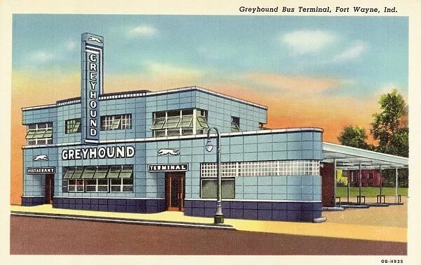 Greyhound Bus Station. ca. 1940, Fort Wayne, Indiana, USA, Greyhound Bus Terminal, Fort Wayne, Ind
