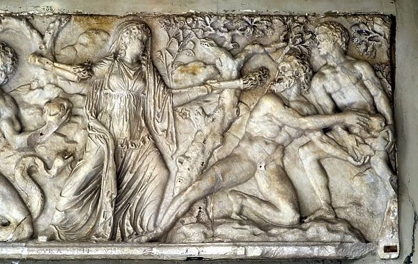 Hecate and Giants. Roman relief, after school of Pergamum. Hecate, triple goddess