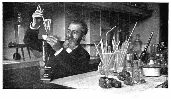 Henri Moissan (1852-1907) French chemist. Moissan recovering diamonds after dissolving