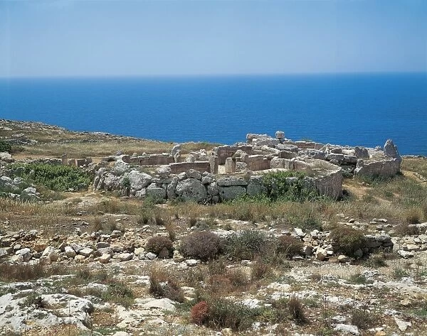 High angle view of the old ruins of a temple, Megalithic Temple, Mnajdra, Malta
