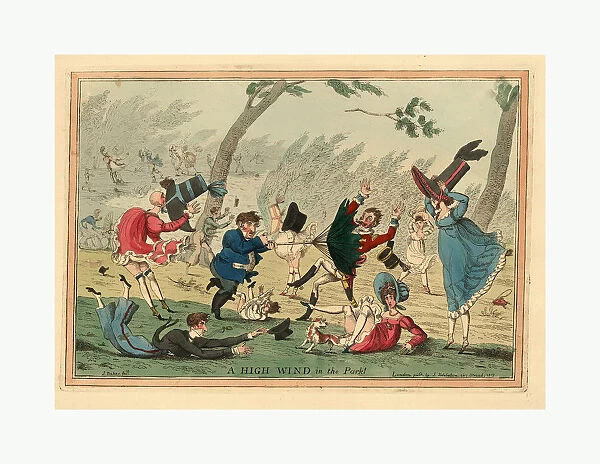 A High Wind In The Park! Engraving 1819