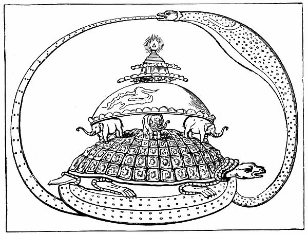 Hindu concpet of the universe, showing it encircled by a serpent, the symbol of eternity
