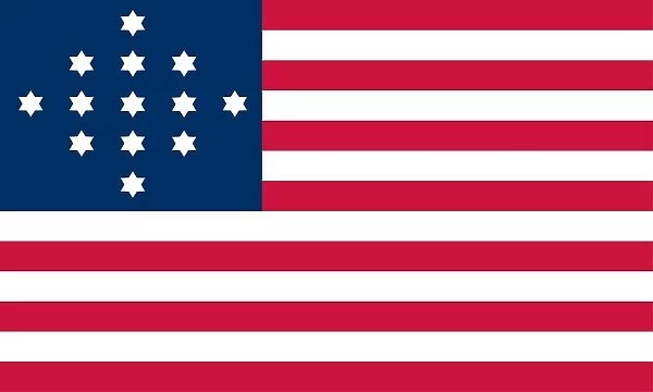 Historical flag of the United States of America. The Hulbert Flag, discovered in a Long Island, NY attic in 1927, may have been carried by Capt. John Hulbert in 1775