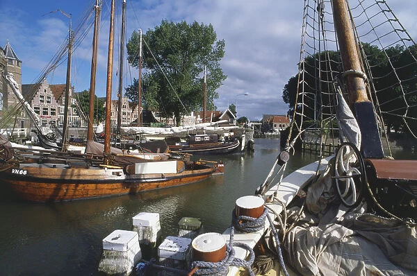 Holland, Hoorn, traditional wooden fishing boats in the harbour