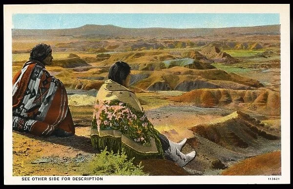 Hopi Indians in the Painted Desert. ca. 1927, Arizona, USA, PAINTED DESERT. Hopi Indians on the edge of the Painted Desert, in Arizona