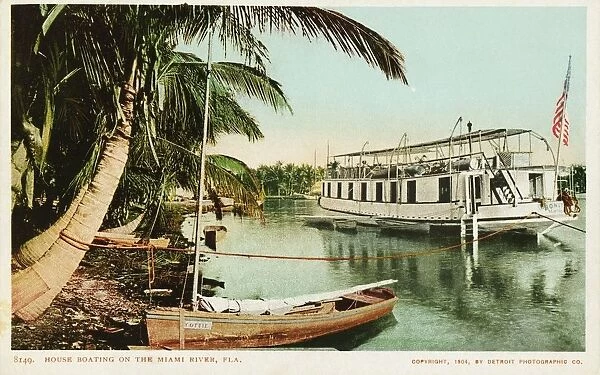 House Boating on the Miami River, Fla. Postcard. 1904, House Boating on the Miami River, Fla. Postcard