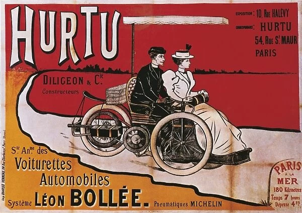 Hurtu Voiturettes Automobiles System Leon Bollee, advertisement for cars, poster