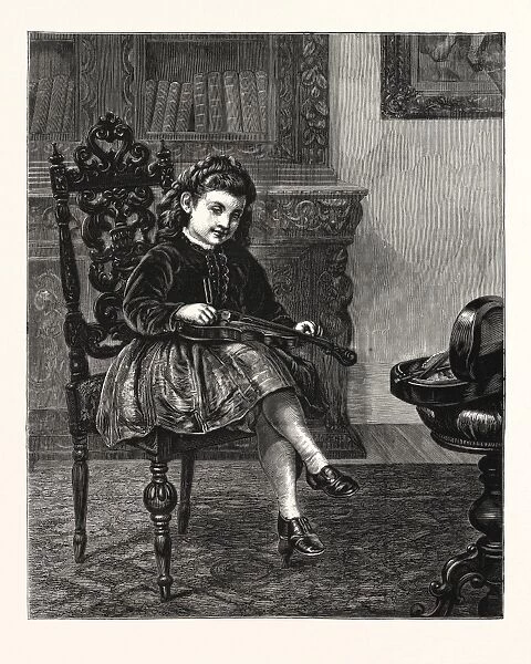 Am I Sharp Enoughja Picture by J. Girardot, Engraving 1876, Girl, Violin, Interior, Music