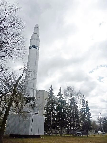 Icbm missile at the entrance of the central museum of armed forces, moscow, russia, april 2011