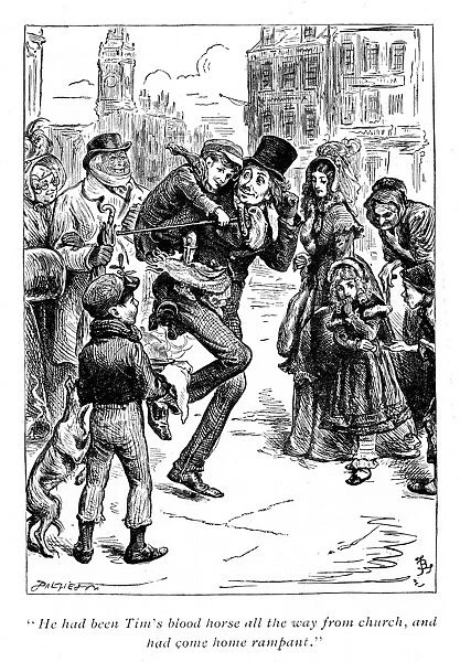 Illustration for A Christmas Carol Charles Dickens (1812-1870). Bob Cratchet carries