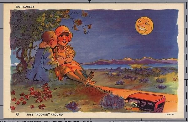 Illustration of Couple Sitting Under the Moon. ca. 1933, NOT LONELY, JUST MOONIN AROUND