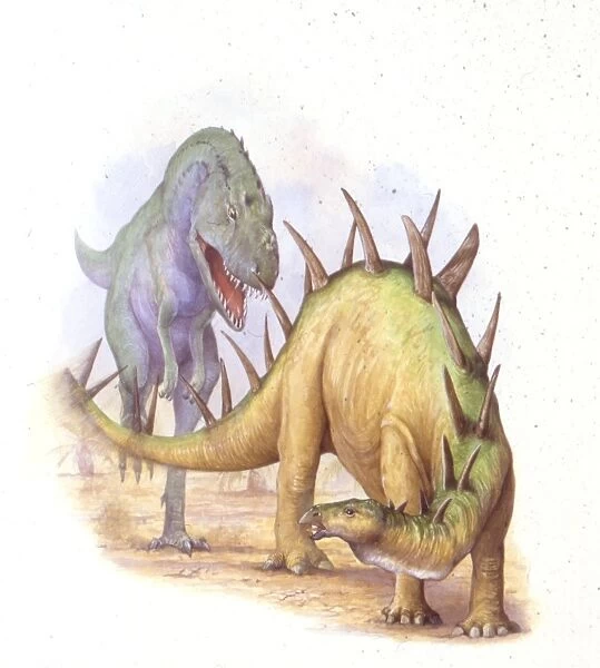 Illustration representing Chialingosaurus chased by another dinosaur