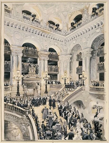 Inauguration of Paris Opera, entrance of spectators on staircase, 1875
