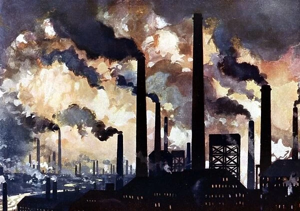 Industrialisation c1925. Factory chimneys pouring out polluted smoke - Sheffield