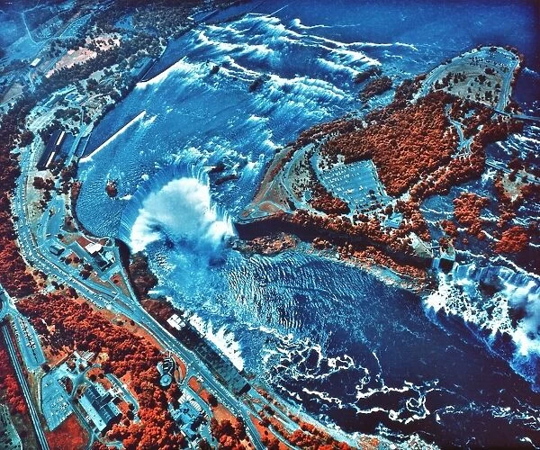 Infrared photograph of Niagara Falls taken from NASA Earth Survey 2 aircraft. NASA photograph