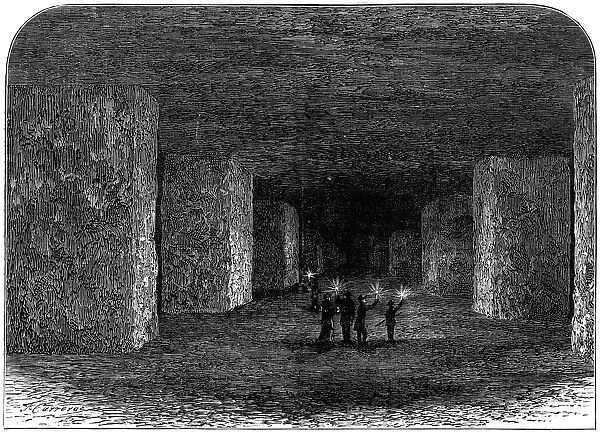 Interior of Marston Salt Mine, Northwich, Cheshire, England, showing how pillars