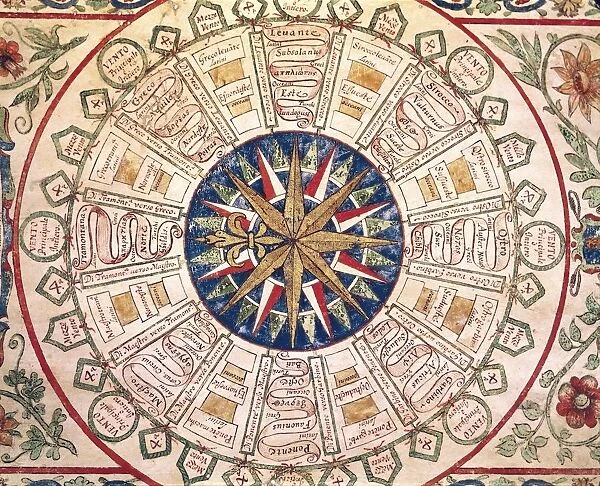 Ioannes Superantius, Portolan chart, wind rose, detail