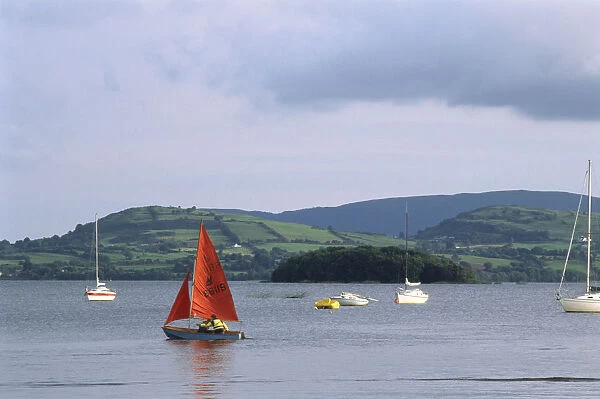 Ireland, Lough Derg, boat sailing on lake