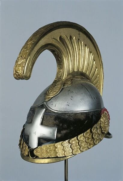Italian metal cavalry helmet with officers cross, 19th century