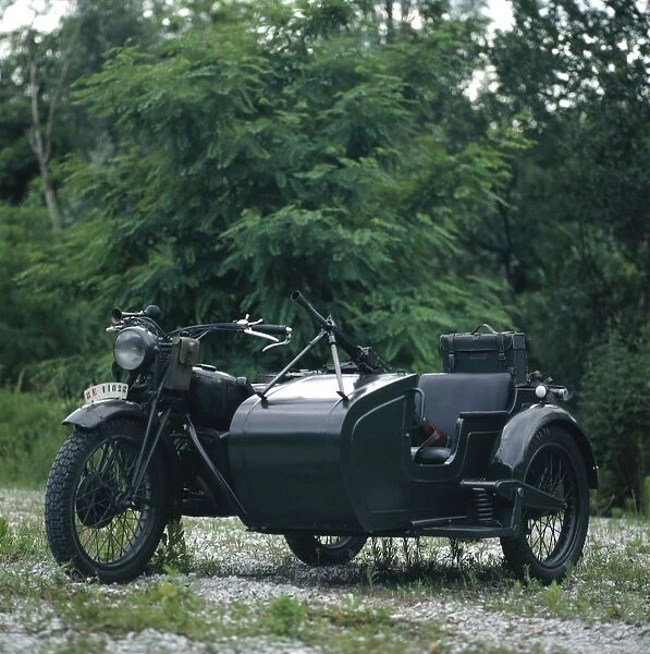 Italian Moto Guzzi Moose motorcycle with sidecar, 1941