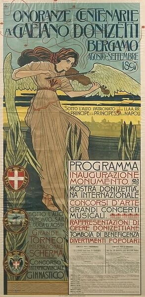 Italy, Bergamo, Poster commemorating 100th anniversary of birth of Italian composer Gaetano Donizetti
