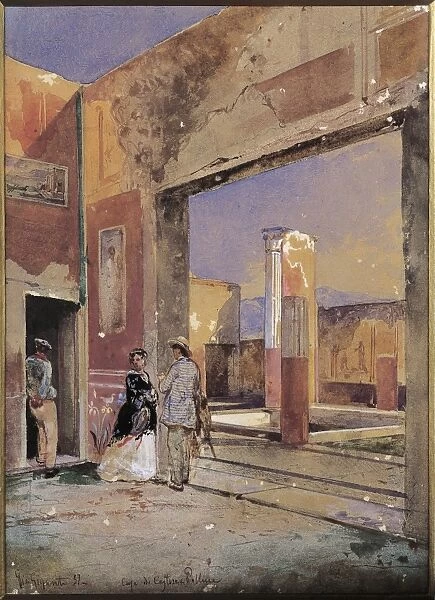 Italy, Castor and Polluxs house in Pompeii by Giacinto Gigante, watercolour, 1857
