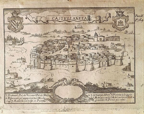 Italy, City of Castellaneta (Taranto) by Giovan Battista Pacichelli from Il Regno di Napoli in prospettiva (Kingdom of Naples in Perspective), engraving, 1702