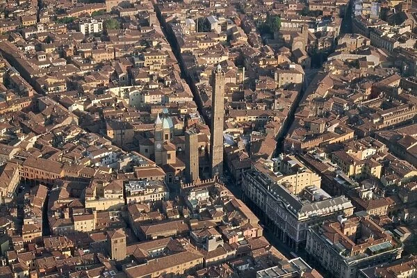 Italy, Emilia Romagna Region, Aerial view of Bologna and its towers