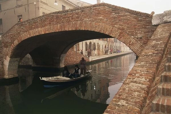Italy, Emilia-Romagna Region, Comacchio (Ferrara Province), Po Delta Regional Park, Canal bridge Ponte degli Sbirri