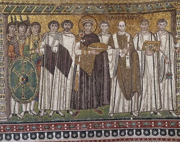 Italy, Emilia Romagna Region, mosaic depicting emperor Justinian and followers