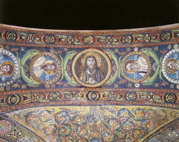 Italy, Emilia Romagna Region, mosaic with faces of Jesus Christ, St Andrew, St Peter St Paul and St James