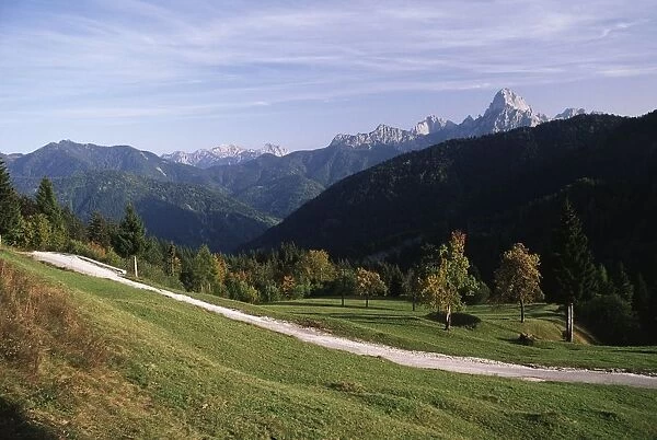 Italy, Friuli-Venezia Giulia Region, Lius Saddle with Mount Sernio and Creta Grauzaria in the background